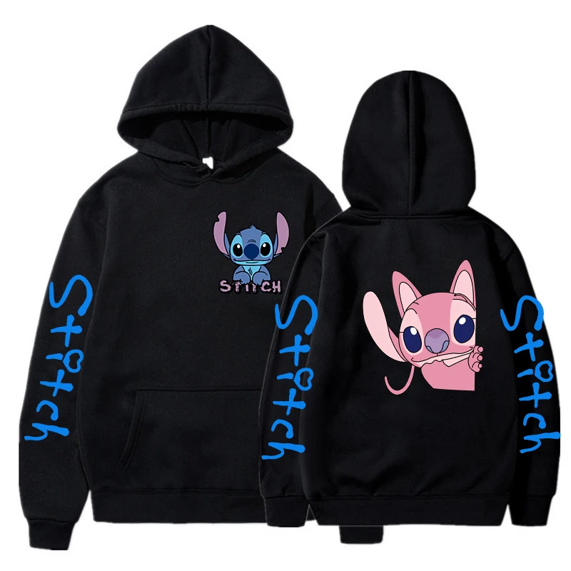 Vintage Winter Disney Stitch Hoodies Women Harajuku Cute Anime Sweatshirt Manga Streetwear Hoody Female Unisex