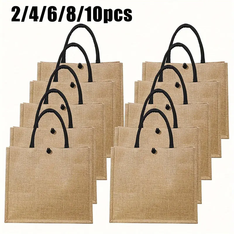 2/4/6/8/10PCS Linen Tote Bags Blank Handmade DIY Grocery Bags, Double Handle Linen Tote Bags, Small Shopping Bags