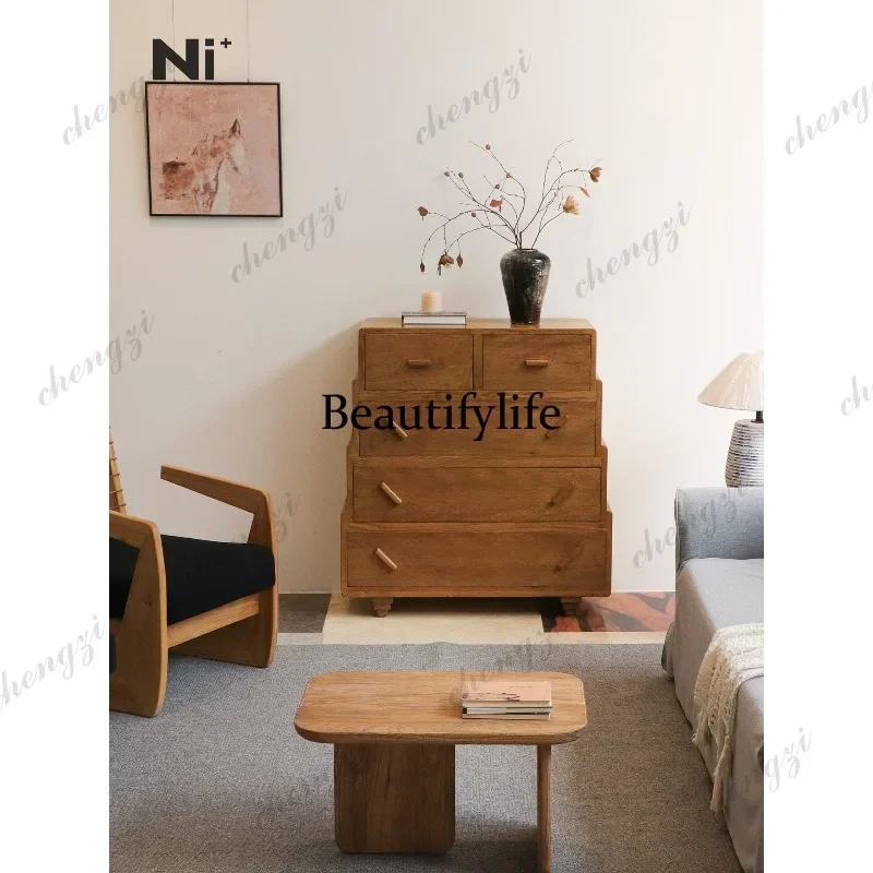 B178 Retro style solid wood chest of drawers, middle and ancient style storage side cabinet in living room, dining room side cab
