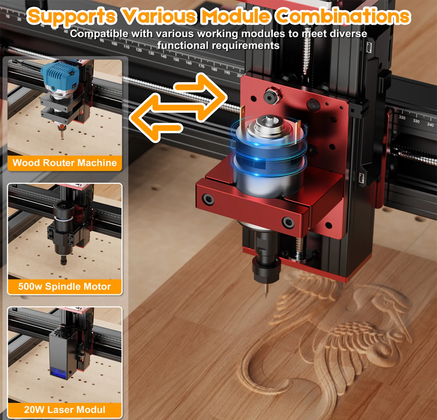 Imagem -03 - Two Tree Ttc450 Pro Cnc Fresa Máquina de Gravura a Laser Router Kit Tamanho Grande Madeira Acrílico Pcb Pvc Metal Eixos