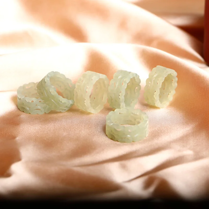 

Natural hetian white jade rings engraved moiré jewelry gemstone band ring jade stones for women jewellery luxury jewelry rings
