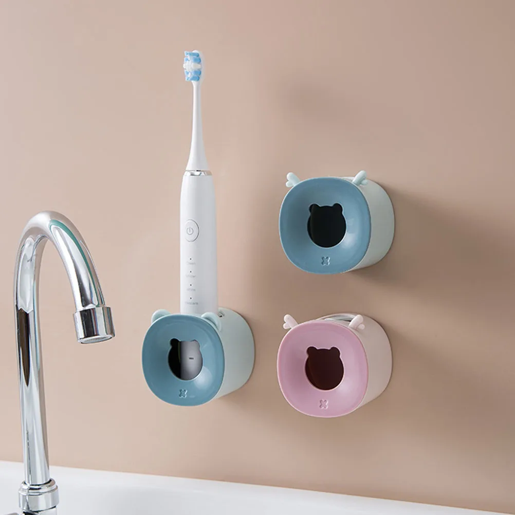 

4pcs Electric Toothbrush Holder Cartoon Design Wall Mounted Adhesive TPR Plastic Tooth Brush Stand for Home
