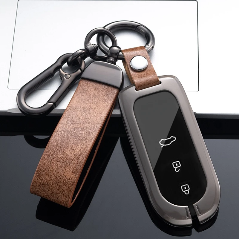 

Zinc Alloy Leather Car Key Case for AITO M5 M7 Remote Protection Cover Bag Shell Keychain Holder Fob Auto Accessories