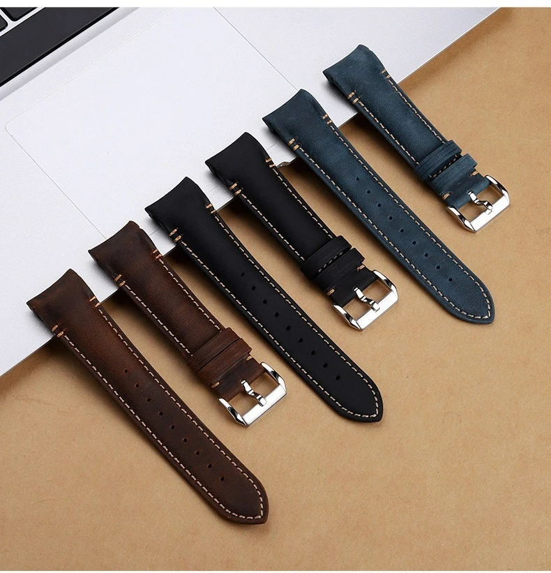 20 22mm Curved End Retro Matte Strap for Rolex Black Green Water Ghost Yacht Omega Seamaster 300 600 AT150 Leather Watch Band