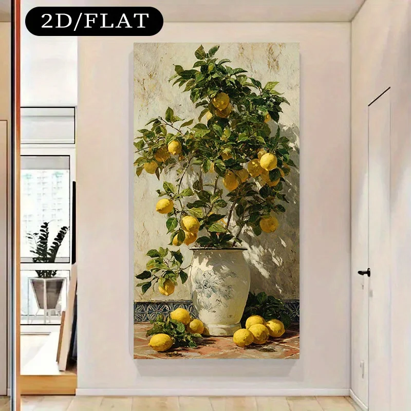 

Vibrant Lemon Tree Terracotta Floor Canvas Print Yellow Lemon Green Leaves Plant Wall Art Poster for Living Room Home Decor Gift