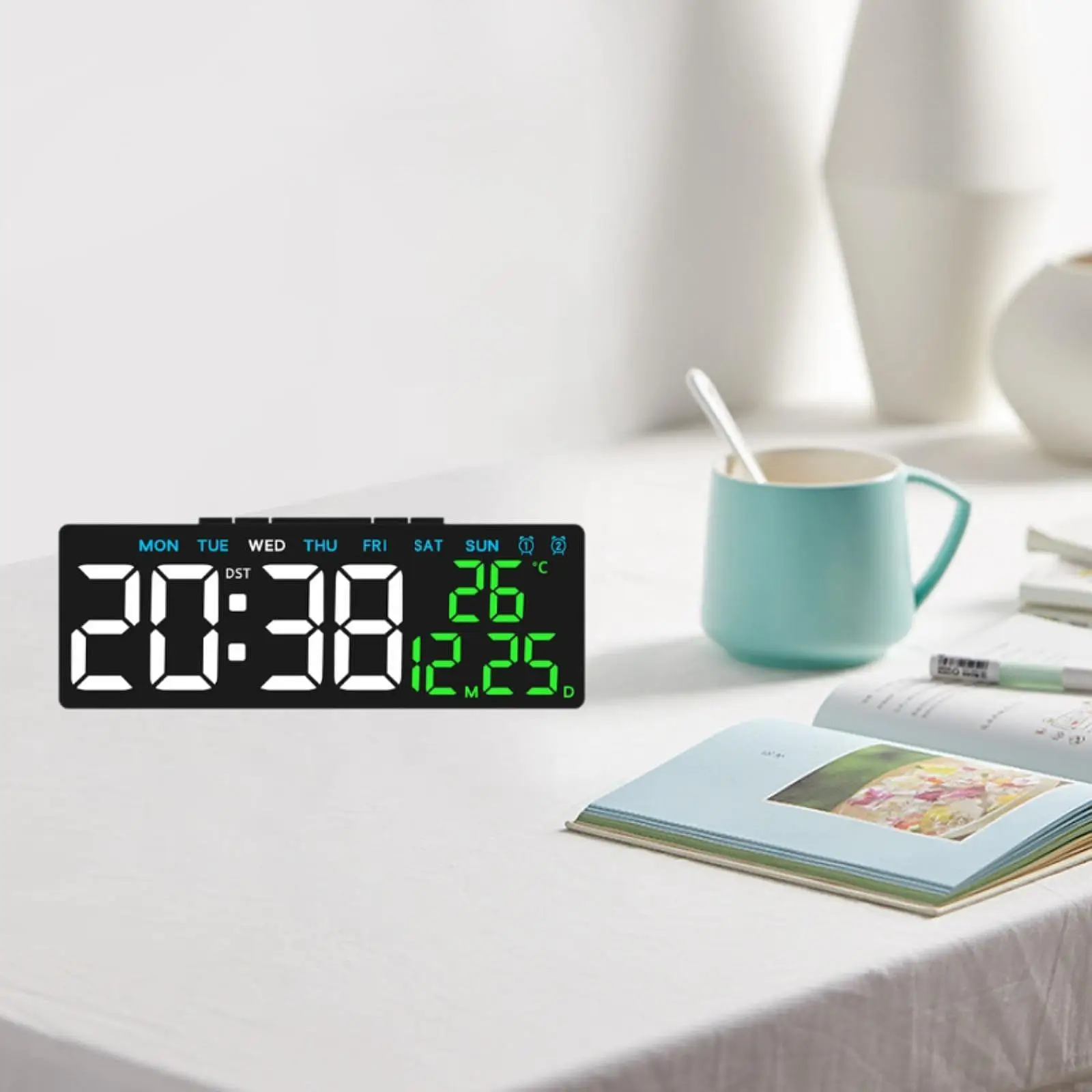 Digital Alarm Clock 3 Level Brightness Dimmer Temperature Date Week Display Multipurpose for Bedroom Indoor Desktop Beside Table
