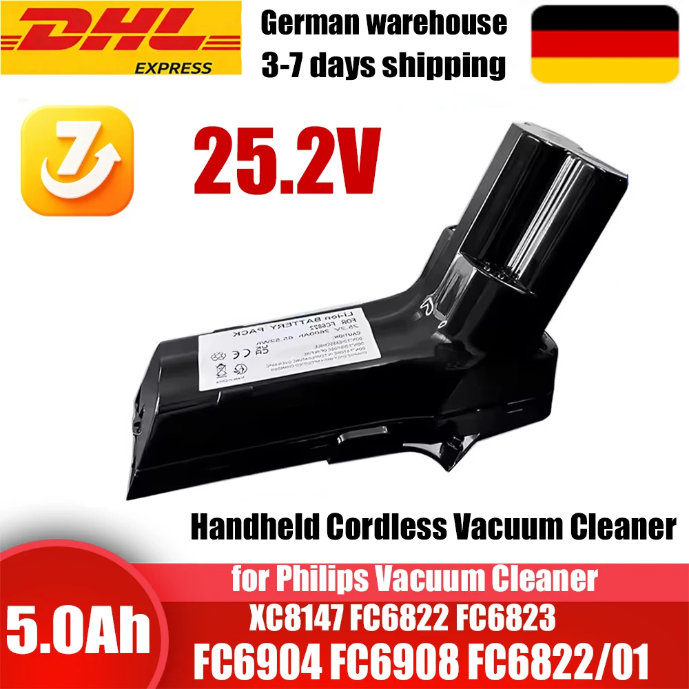 25,2 V Li-Ionen-Ersatzakku für Philips FC6826/01 XC8147/01 FC6903/01 kabelloser Staubsauger, 5000 mAh hohe Kapazität und schnelles Aufladen