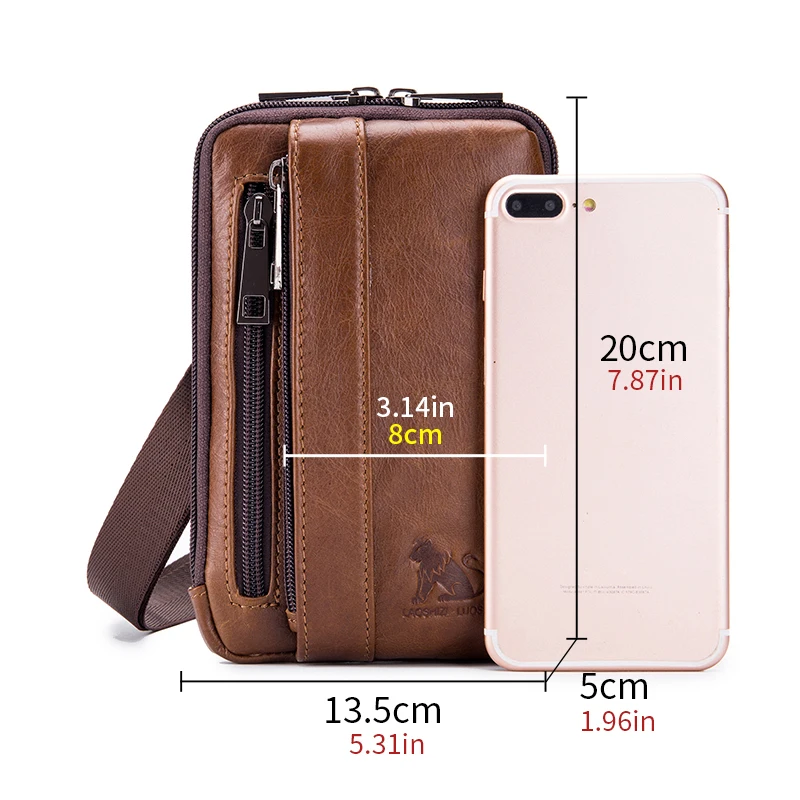 1pc Men's Multi-functional Large-capacity Messenger Bag, Retro Casual Mobile Phone Bag Top Layer Cowhide Waist Bag