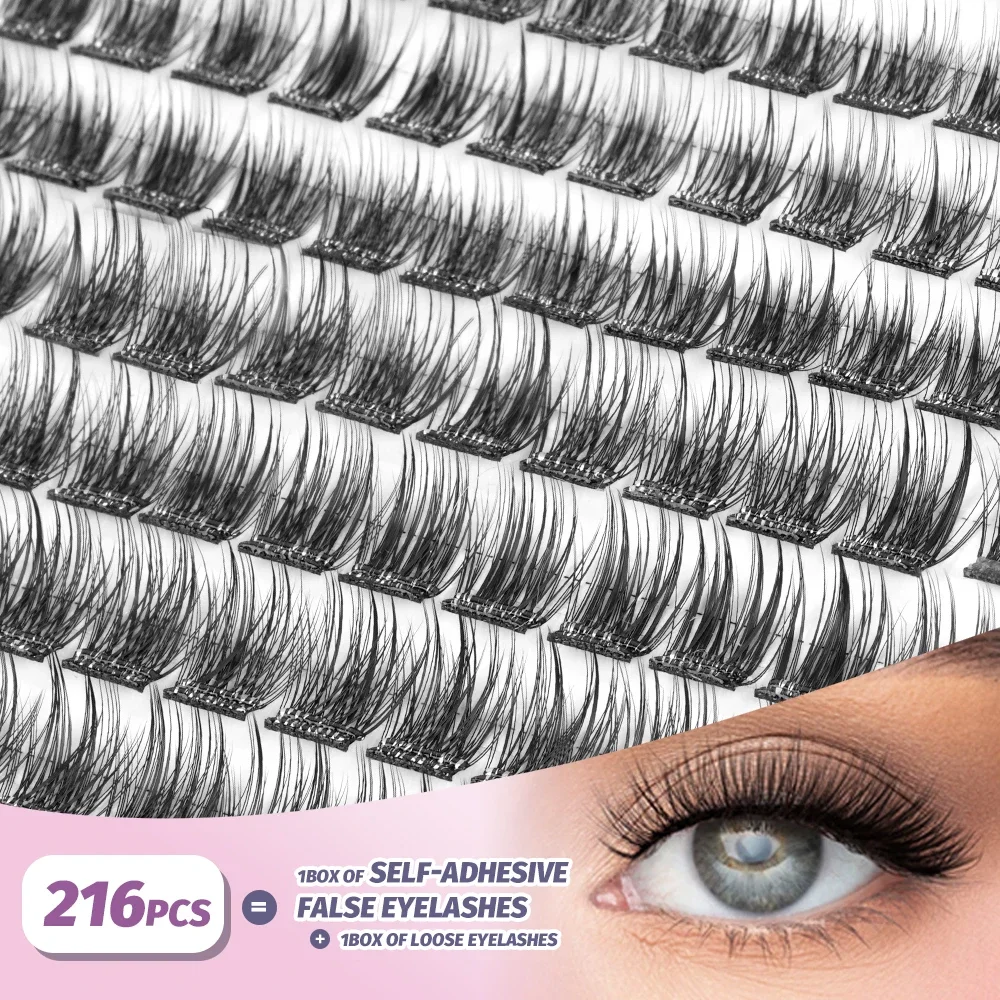 216 pcs Self-Adhesive False Eyelashes No Glue Easy on the Eyes in a Minute Mixed Size False Eyelashes Natural Eye Enlargement
