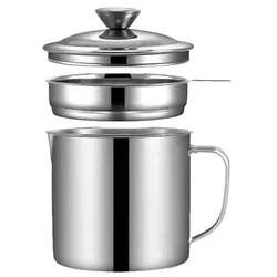 Stainless Steel Oil Filter Pot With Strainer Large Capacity Portable Handle Kitchen Grease Container For Oil Balsamic Vinegar