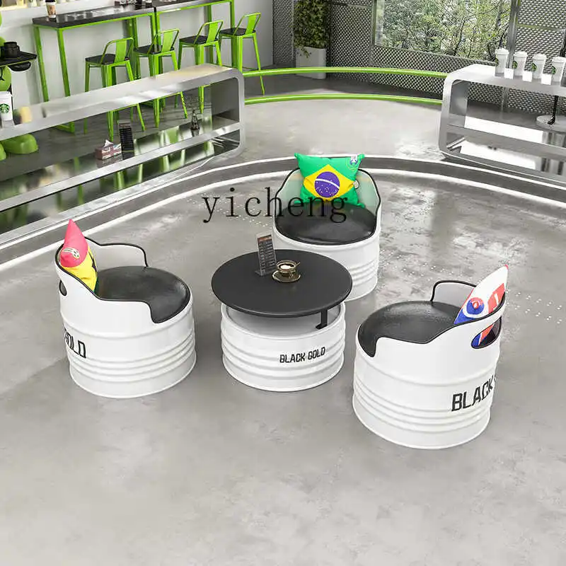 

Industrial Style Bar Oil Drum Table and Chair Set Clear Bar Iron Art Leisure Area Coffee Table