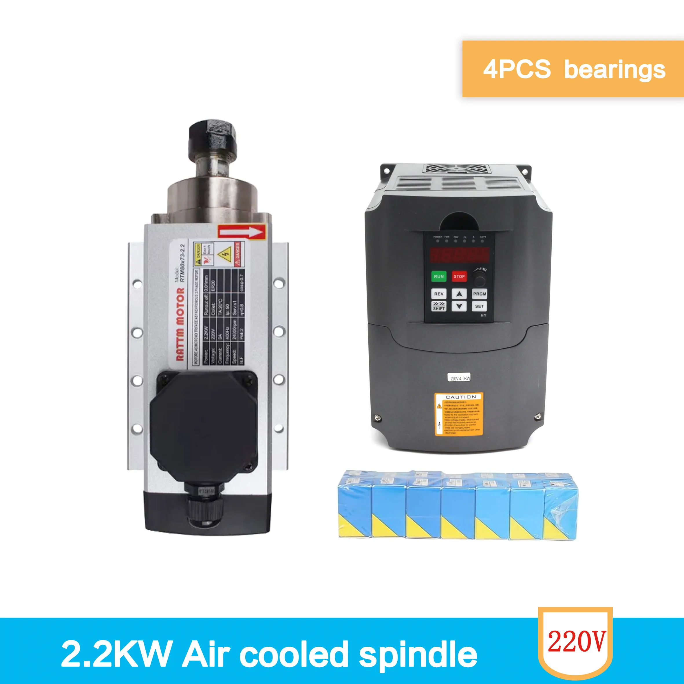 

【CN/EU】Square 2.2KW Air Cooled CNC Kit spindle motor ER20 400HZ 24000RPM Runout off 0.01mm+ HY inverter VFD RS485 for CNC Router