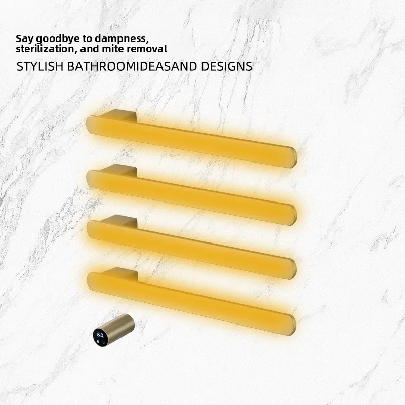 Inteligentny, wbudowany elektryczny podgrzewacz do ręczników, złoty, montowany na ścianie, suszarka do ręczników.