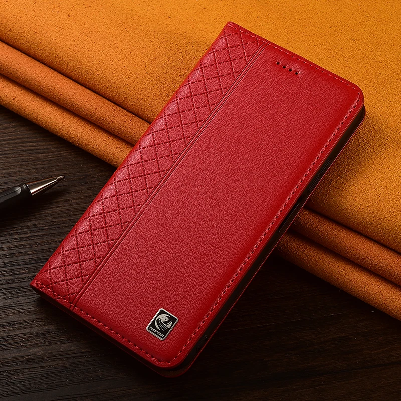 

Napa Inner Grid Genuine Leather Flip Case For Honor Magic 7 8 Pro Lite Phone Cover Card Cases Scratch Proof