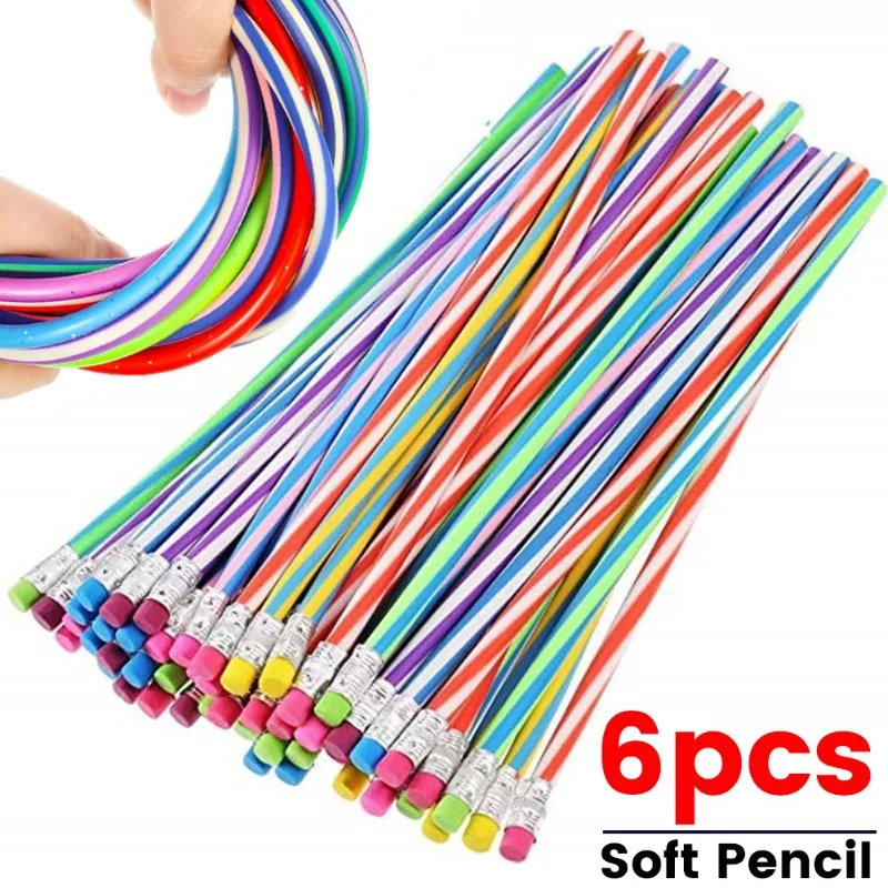 6/1Pcs Colorful Magic Bendy Flexible Soft Pencil with Eraser Flexible Pencils for School Stationery Students Office Supplies