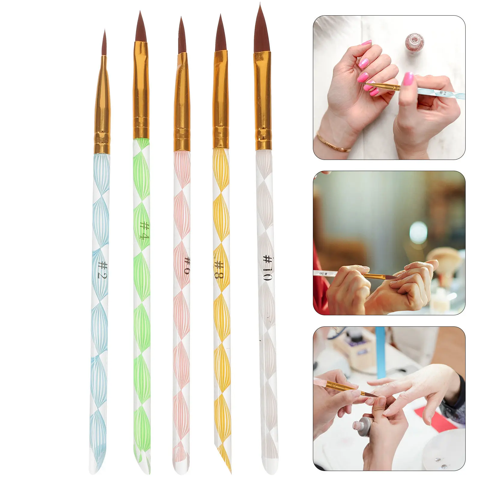

5Pcs Nail Art Carving Pen Brush Set Nylon Wool for Detailed Acrylic Gel Sculpting Razor Smile Line Manicure Nail Art Display Pen