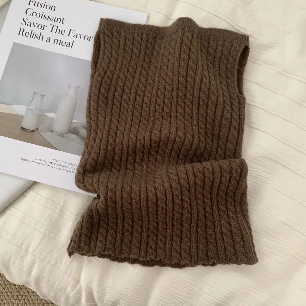 우아한 단색 터틀넥 가짜 칼라 한국 스타일 트위스트 니트 스카프 넥치프 방풍 풀오버 울 비브 걸