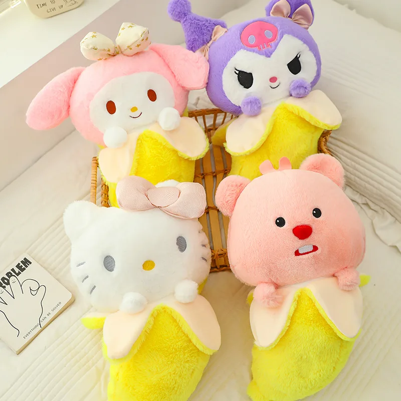 Sanrio Banana Series Kuromi Plush Toys Dolls to Accompany Room Decoration for Sleeping Children's Birthday Christmas Gifts