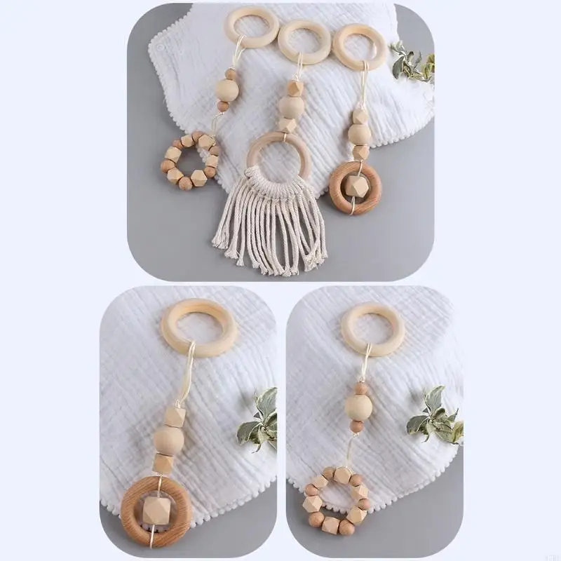 

97BE 3Pcs/Set Nordic Baby Gym Frame Pendants Kids Room Decoration Gifts Wooden Clothes Rack Hanging for Play