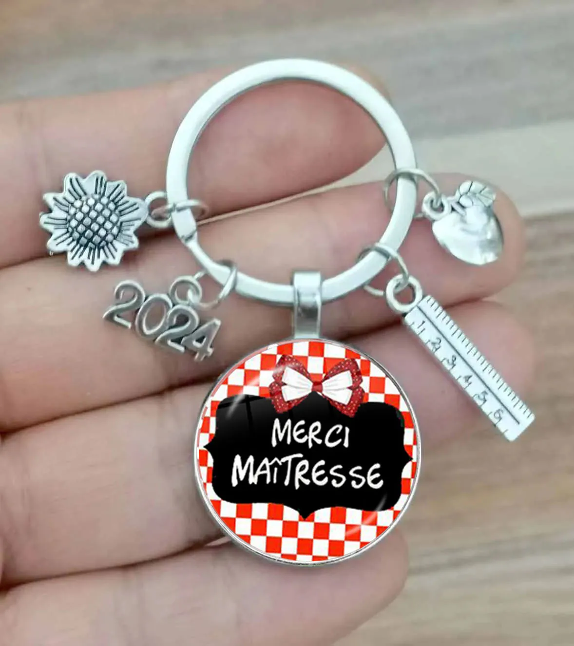 New Merci Maitresse Teacher Keychain 25mm Glass Dome Thank You For Your Keychain Teacher\'S Day Gift Jewelry Gift