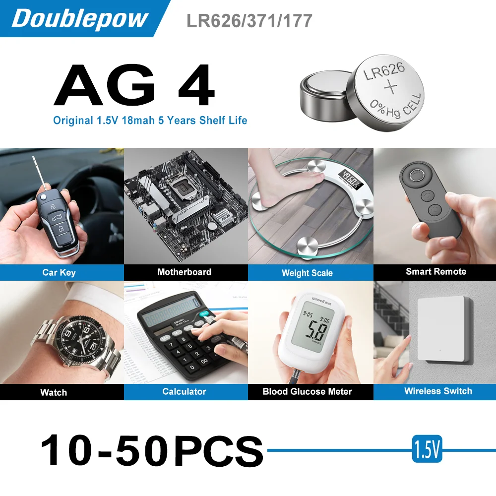 

10-50PCS 1.5V Alkaline Button Battery AG4 377A LR626 SR626SW 377 177 Button Cell Watch Battery Coin Cell Alkaline Battery
