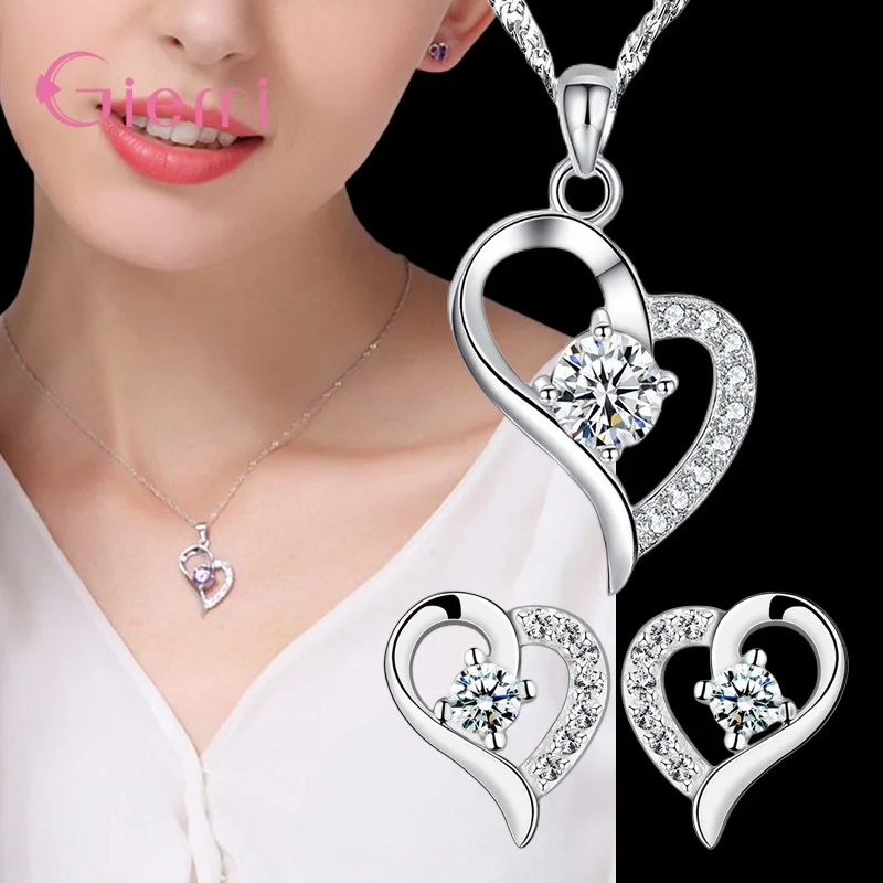 925 Sterling Silver New Arrival Multifarious Peach Heart Shape Fashion Wedding Engagement Gift Necklace Earrings Jewelry Sets