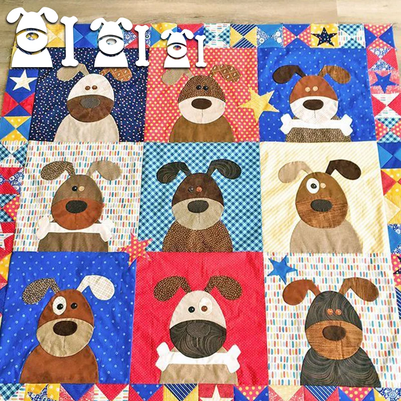 YOMDID 4 Stück Nähvorlage mit treuem Hundemuster zum Selbermachen, niedlicher Welpe, Druck, Quilt-Vorlage, Lineal, DIY, handgefertigtes Patchwork-Bastelset