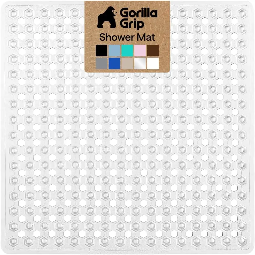 

Square Shower Mat with Suction Cups and Drainage Holes, Soft Non-Slip Bathroom Floor Mat, 21x21 Inch Clear