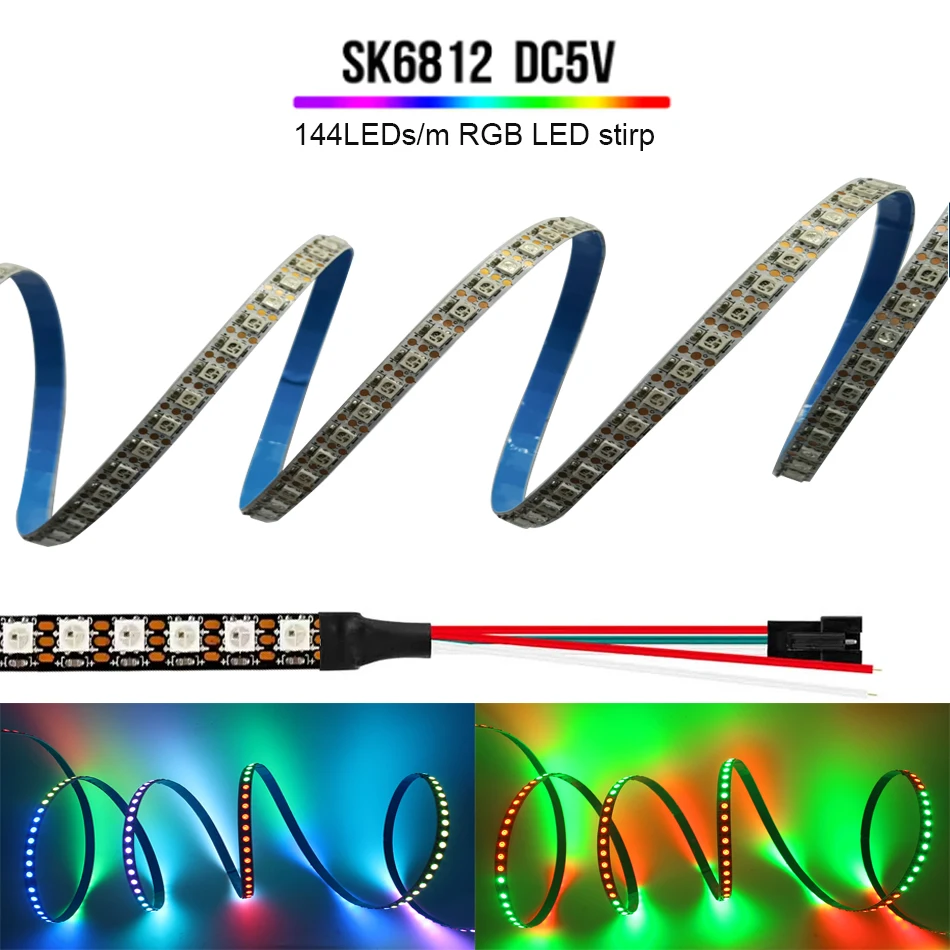 1M 2M LED Flexible Light Strip 5V SK6812 Built-in IC SMD 3535 Individually Addressable 144 LEDs/M Narrow 4mm 7.2mm Black White