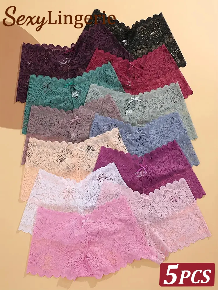 

5 шт., кружевные боксеры, сексуальные бесшовные трусы для женщин, дышащие трусы с низкой талией, женское нижнее белье, однотонное нижнее белье, высокоэластичные трусы