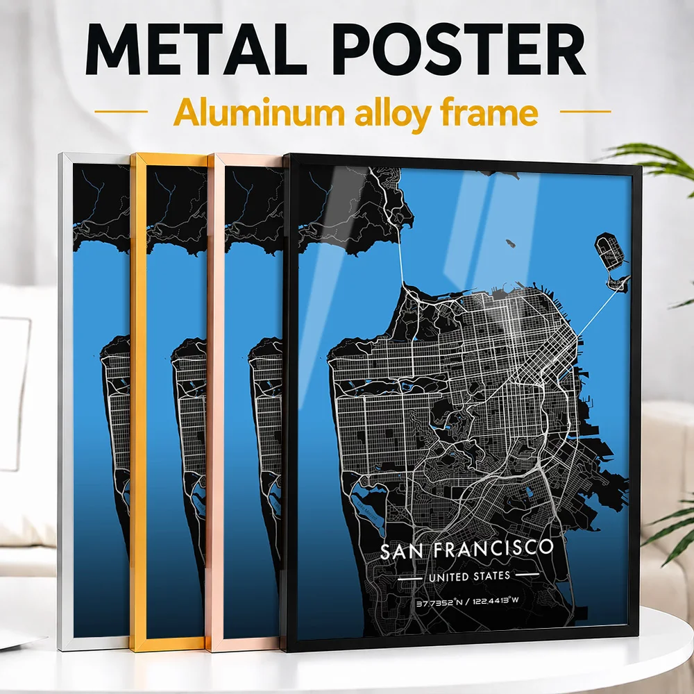 San Francisco Street Map Framed Metal Poster Personalized Photo Dark Urban Style Wall Art For Home Office Unique Traveler Gift