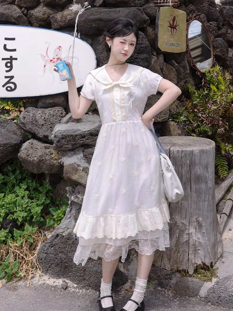 

Дышащий удобный белый шелковый воротник с вышивкой Dr Navy Collar Forest System Sle с высокой талией Regular Sve ort Sve Mi...