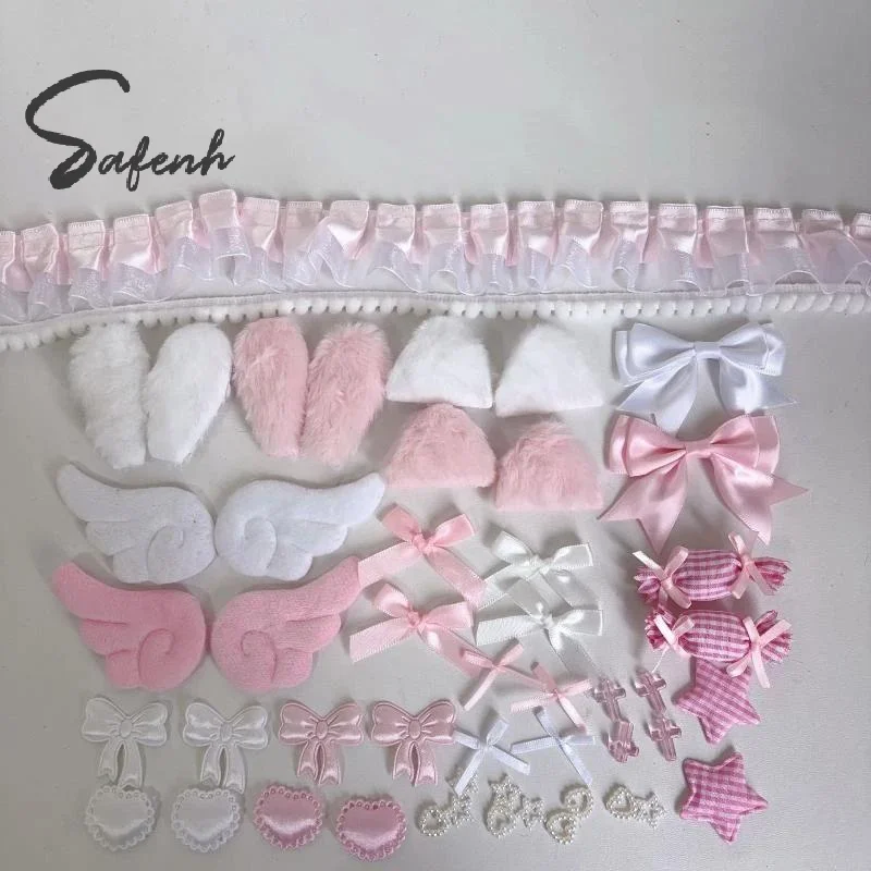 50Pcs Sweet Ita Bag DIY Decor Kit Lace Ribbon Bow Wing Itabag Accessories Lolita Anime Card Badge Bags Handmade Craft Supplies