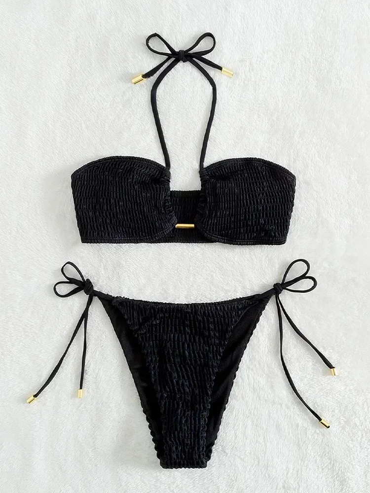 UETEEY 2025 Nuovo Estate Costumi da bagno Bikini Set Moda Sexy Allacciato Bikini 2 Pezzi Set Donna Solid Split Costume da bagno Beach Bikini