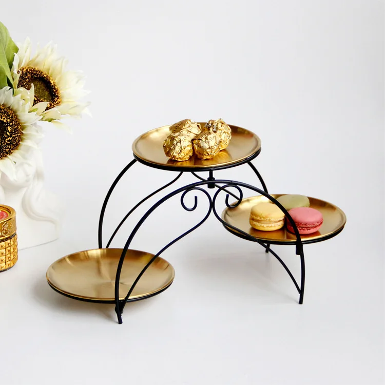 Luxury Wrought Iron Fruit Plate Arch Detachable Three-layer Cake Tray Wedding Hotel Banquet Snack Rack   Storage 