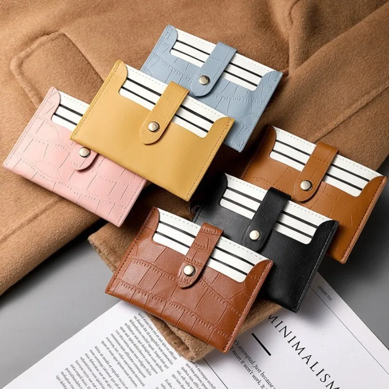 

Multi-card Slot Solid Color Portable Leather Card Case Women Bank Credit Card ID Bus Card Holder Travel Organizer Wallets