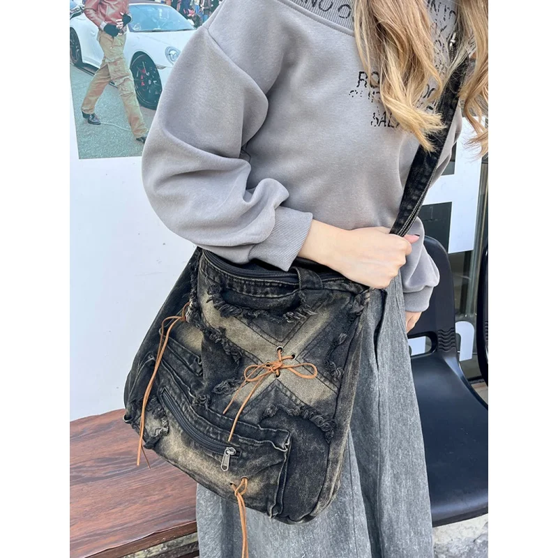 

American Retro Denim Shoulder Crossbody Autumn and Winter New Versatile Large CapacityCasual Tote Bag