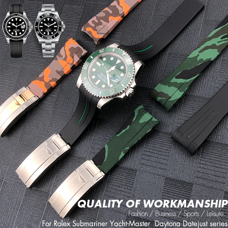 19mm 20mm Rubber Watchband Fit for Role Submariner GMT Explorer Milgauss Date Just Camouflage Color Watch Band Silicone Strap