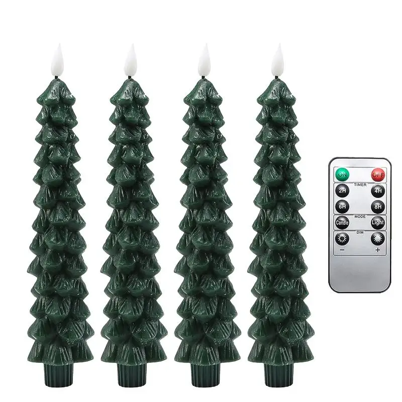 Christmas Flameless Candles Green Led Candlesticks with Timer Remote 9.7Inch Christmas Tree Flameless Candles 3D Flickering