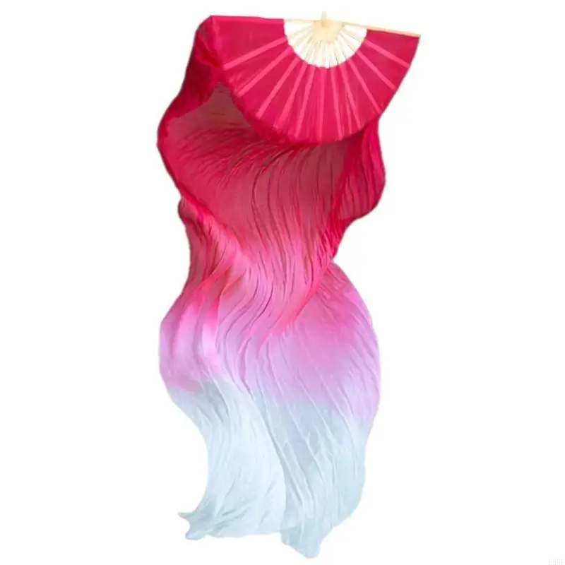 B95F 1Piece Handmade Belly Dance Fan Veil Women's National Dance Dancing Bamboo Long Fan for Party Stage Performances Props