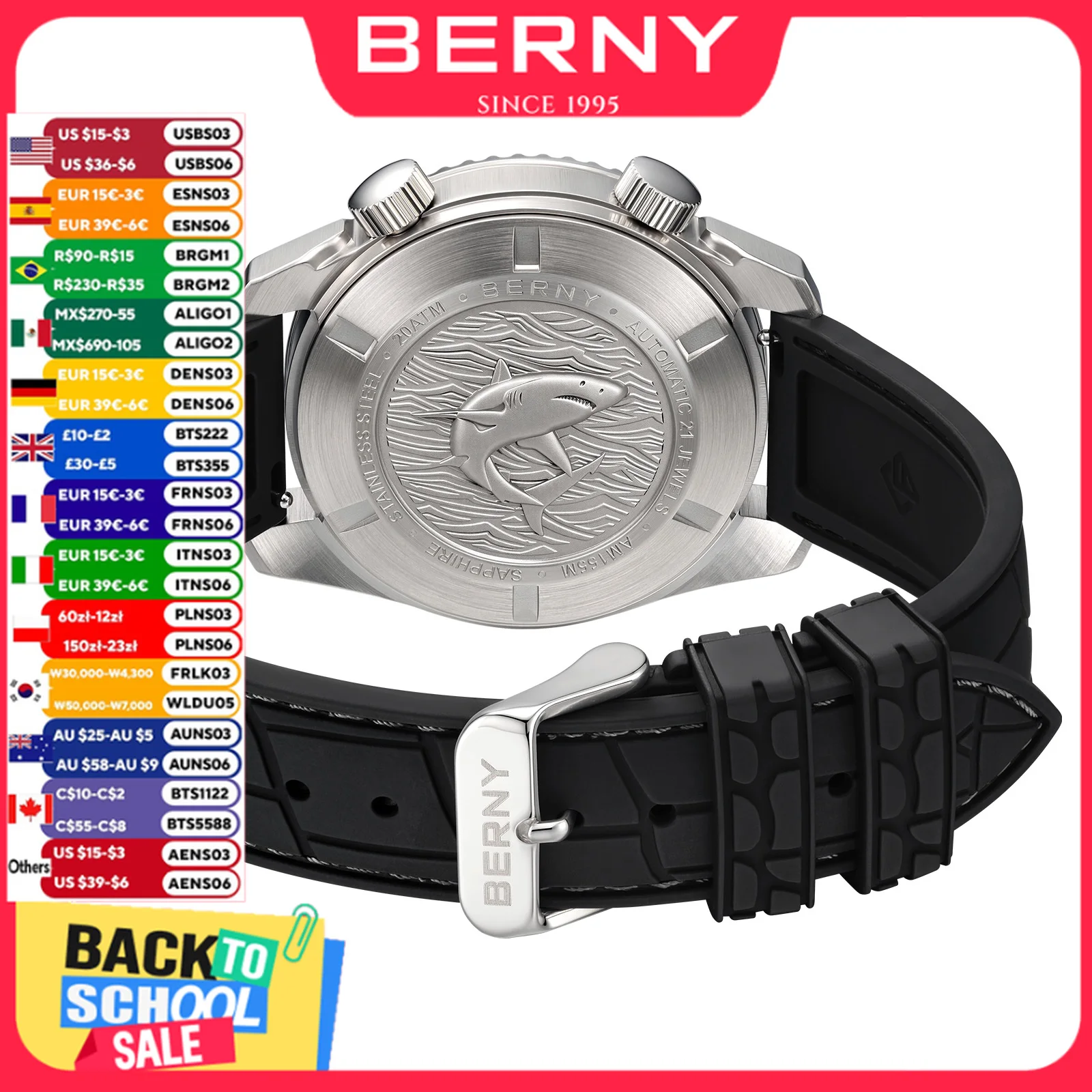 BERNY Watch Strap Ultra-tough Fluoroelastomer 100% Original For AM155M/AM155MS Replace