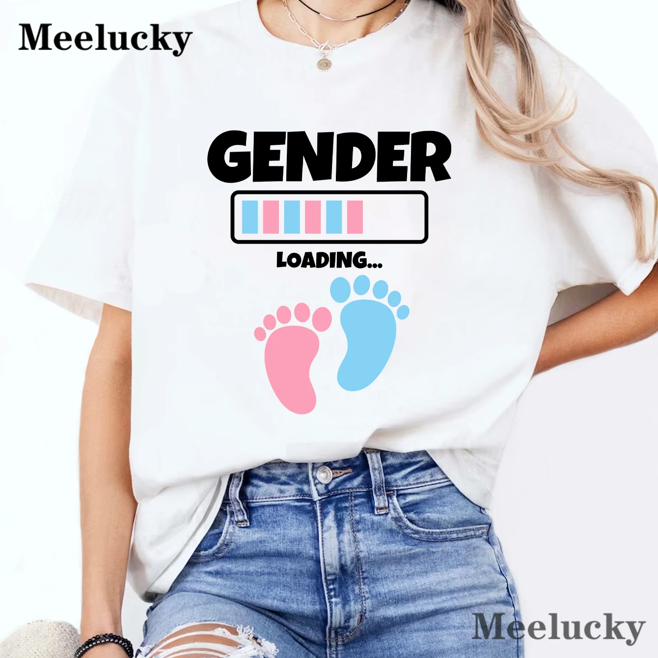 Gender Reveal Printed T Shirts Women Summer Oversized O-neck Short Sleeve Tees Female Loose Cotton T Shirts