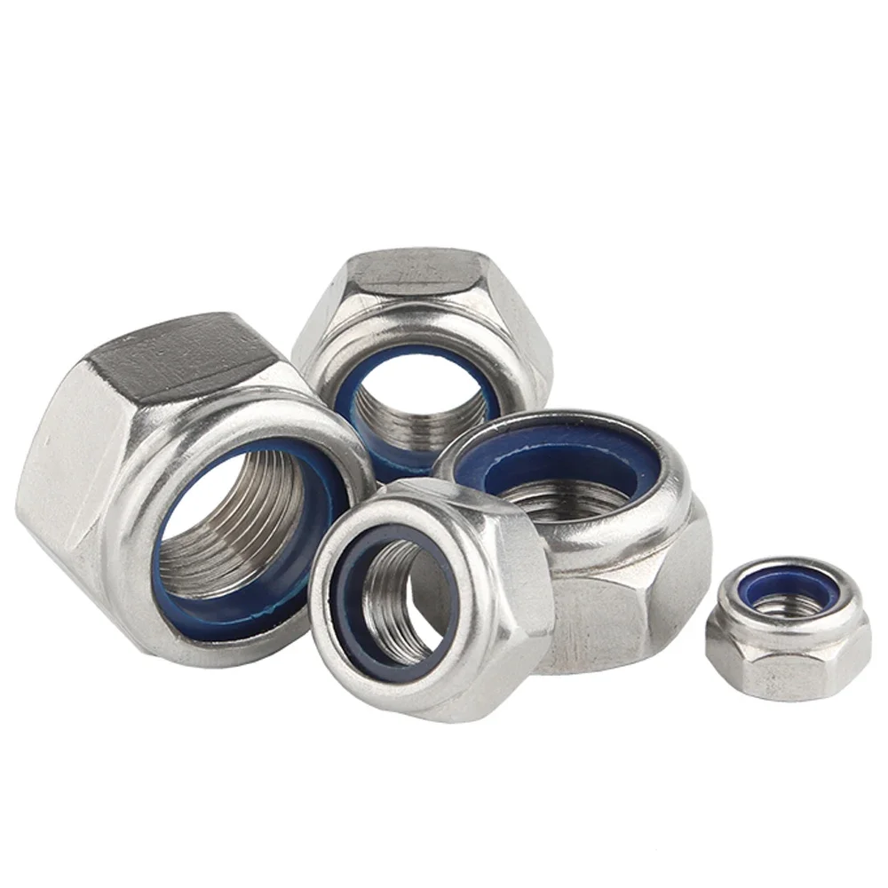 2-25Pcs M2 M2.5 M3 M3.5 M4 M5 M6 M8 M10 M12 M14 M16 304 Stainless Steel Black Hex Nylon Insert Lock Nut Self-locking Locknut Nut