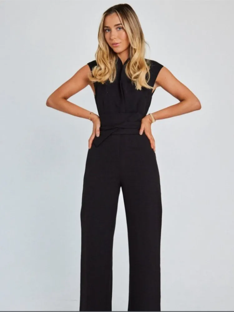 

Комбинезоны для женщин, однотонные комбинезоны без рукавов с высокой талией и квадратным вырезом на шнуровке, женские повседневные офисные женские комбинезоны 2025