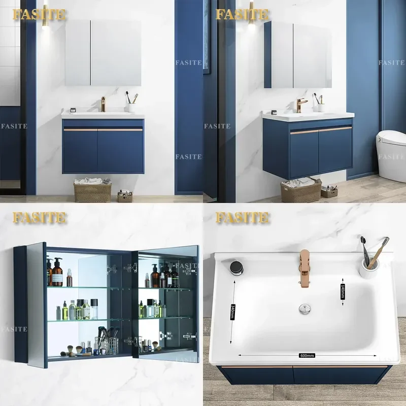 Light Luxury Bathroom Cabinet Combination Modern Wall Mounted Vanity Unit with Sink Storage Waterproof
