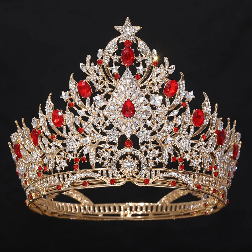 Baroque High Crystal Big Diadem Miss Universe Pageant Rhinestone Beauty Queen Bridal Crown Tiaras Wedding Hair Jewelry Accessory