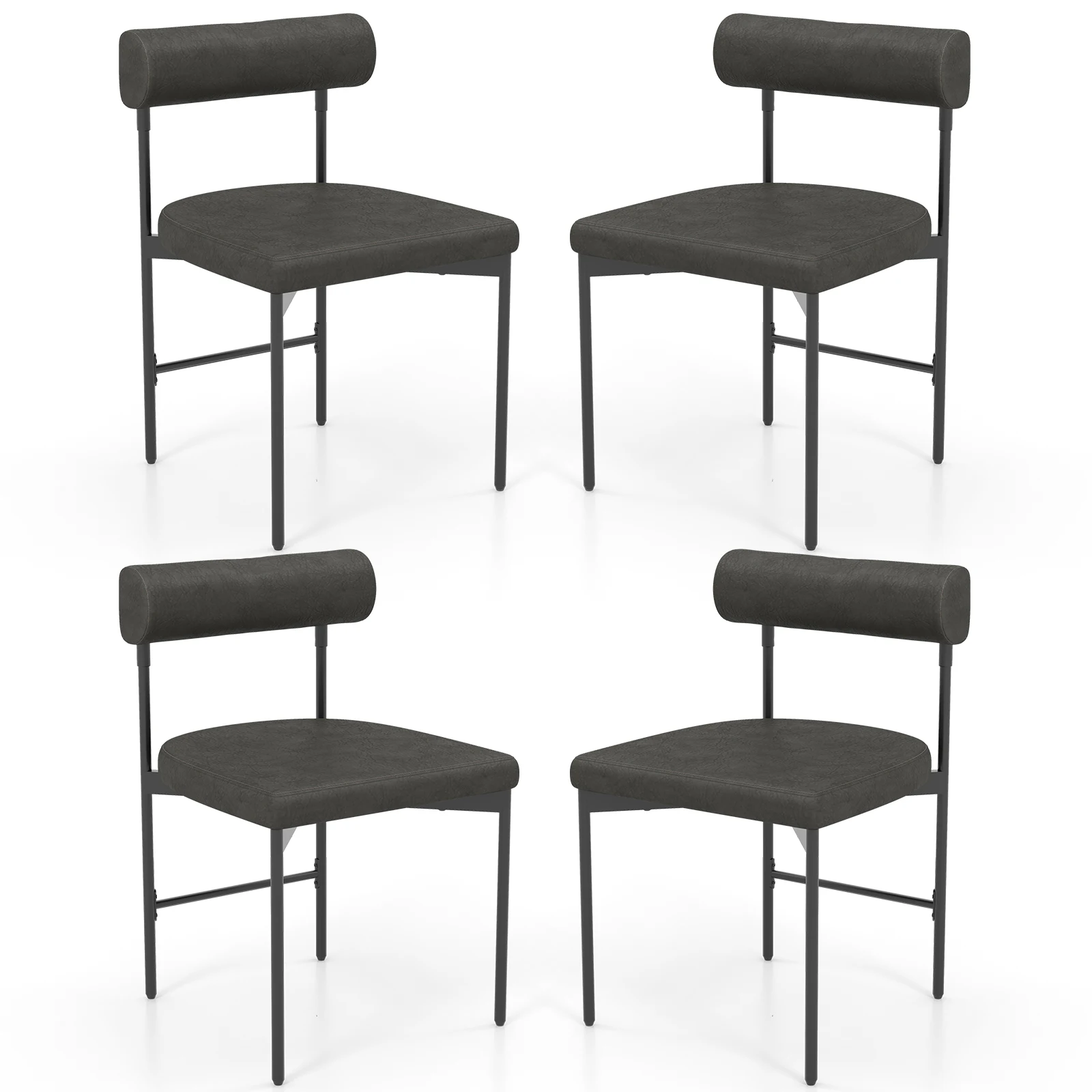 Dining Chair Set of 4 Faux Leather Upholstered Kitchen Side Chair with Curved