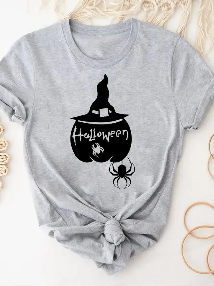 Witch Funny Spider T-Shirt für Damen, Herbst, Damen-Grafik-T-Shirt, Thanksgiving-Kleidung, Halloween-Print-T-Shirt, Kleidung