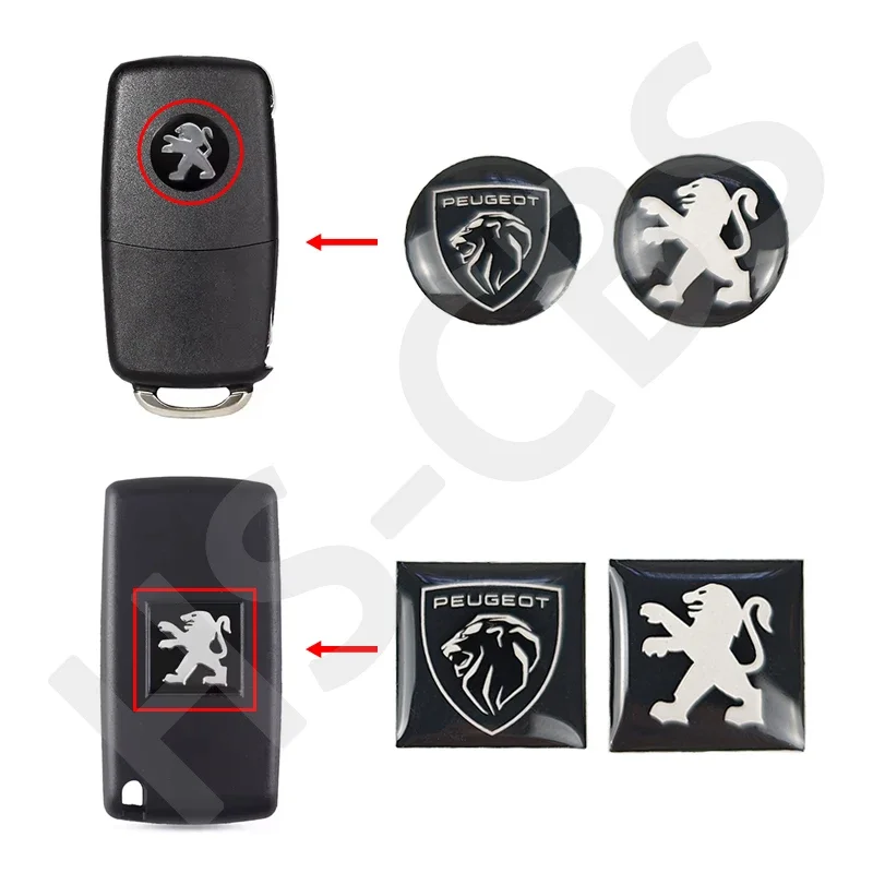 5/10/20 Stück 16mm 14mm Quadratische und Runde Auto-Fernbedienungsschlüssel-Logo-Aufkleber für Peugeot 206 307 308 207 3008 208 407 508 2008 5008