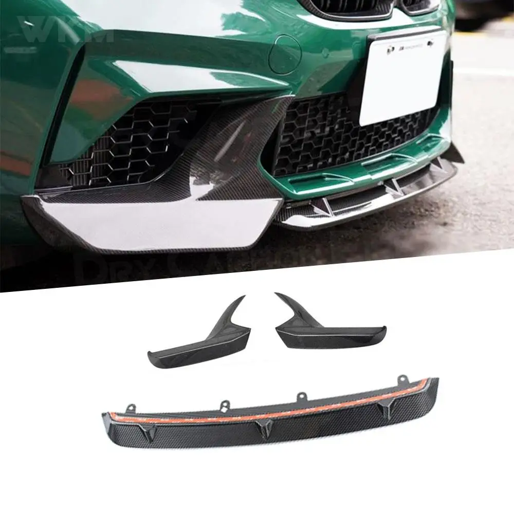 3Pcs Carbon Fiber Material Car Front Bumper Lip Chin Spoiler with Splitters For BMW 2 Series F87 M2 M2C Competition 2018 - 2020